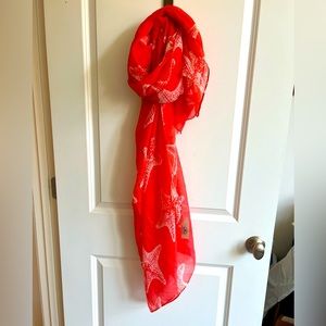 NWT Coral/pink and white starfish scarf lightweight and beachy